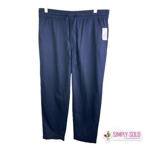 Gap Women's Sz M Easy Pant Navy Elastic Waist Tapered Leg Ankle Length NWT